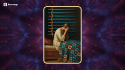Nine of Swords tarot card showing a figure sitting up in bed with hands covering their face